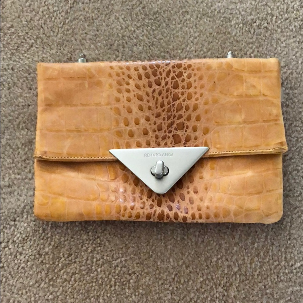 Renato Angi Leather Orange/Gold Clutch